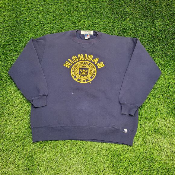 Vintage University-of Michigan Sweatshirt L/XL 23x25 Blue - Picture 1 of 13